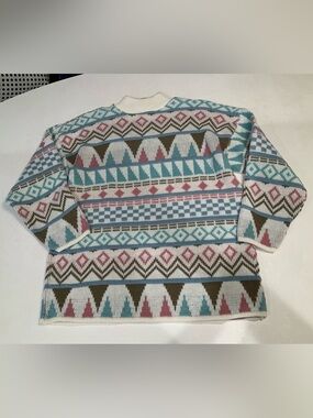 Vintage Croquet Club Sweater Fair Isle Pattern Large Geometric All Over Print L